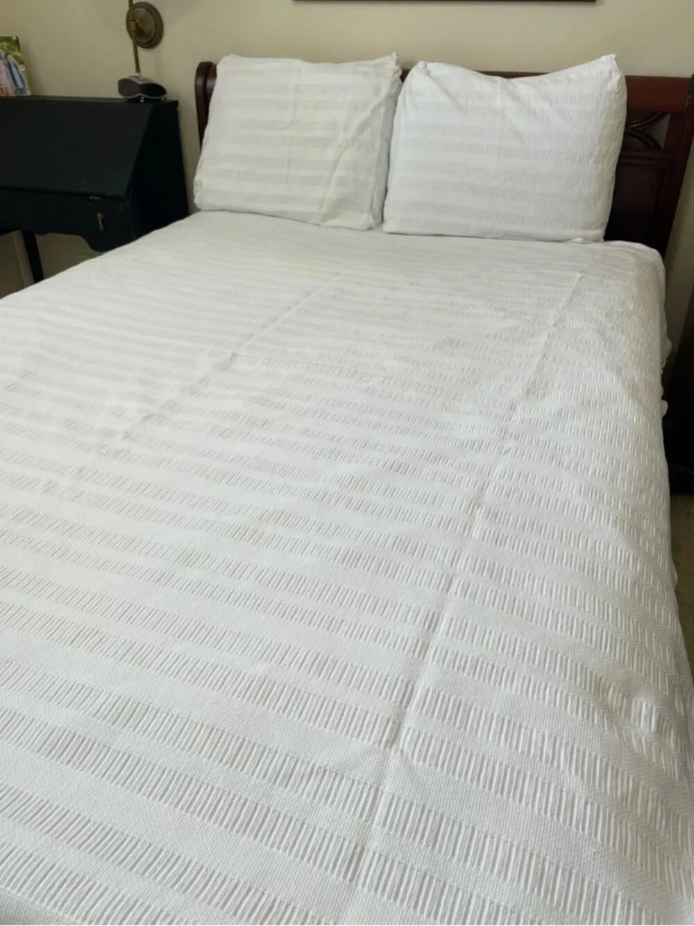 West Elm Dobby White Ladder Stripe Organic Cotton Queen Size Duvet & Shams